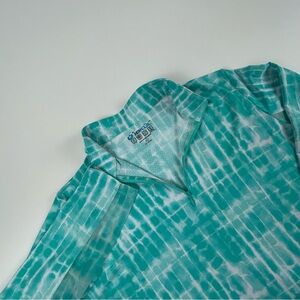 IBKUL WMNS SZ XL Aqua Rue Print Stretch 1/4 Zip Long Sleeve Mesh Golf Polo